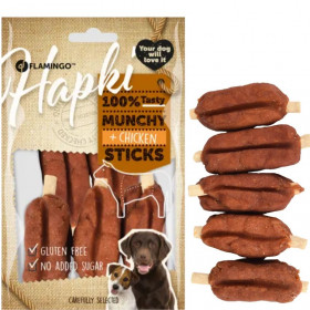 Пилешки хапки Flamingo Hapki Munchy sticks на пръчици за куче